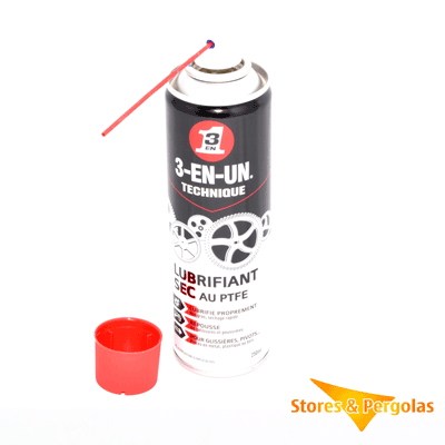 Lubrifiant sec au PTFE pour insérer facilement les toiles de stores.